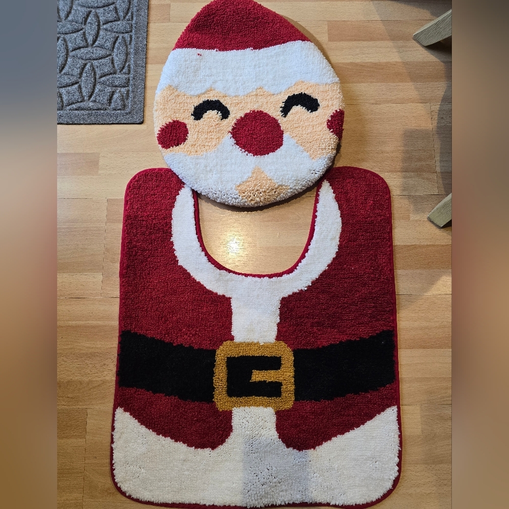 Festive Santa Claus Bath Mat Set - Red, White, Black